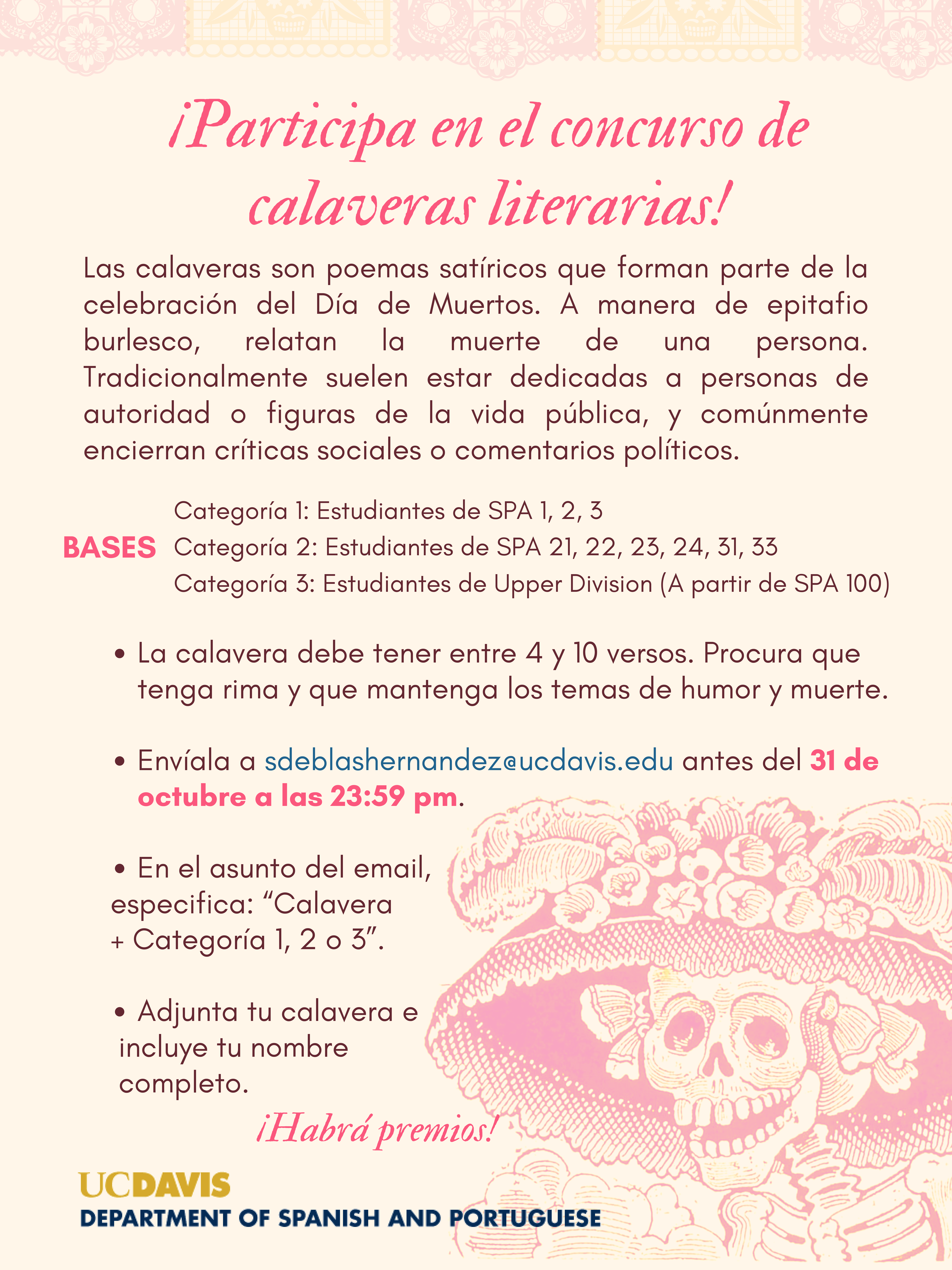 A flyer to participate in El Concurso de Calaveras Literias!