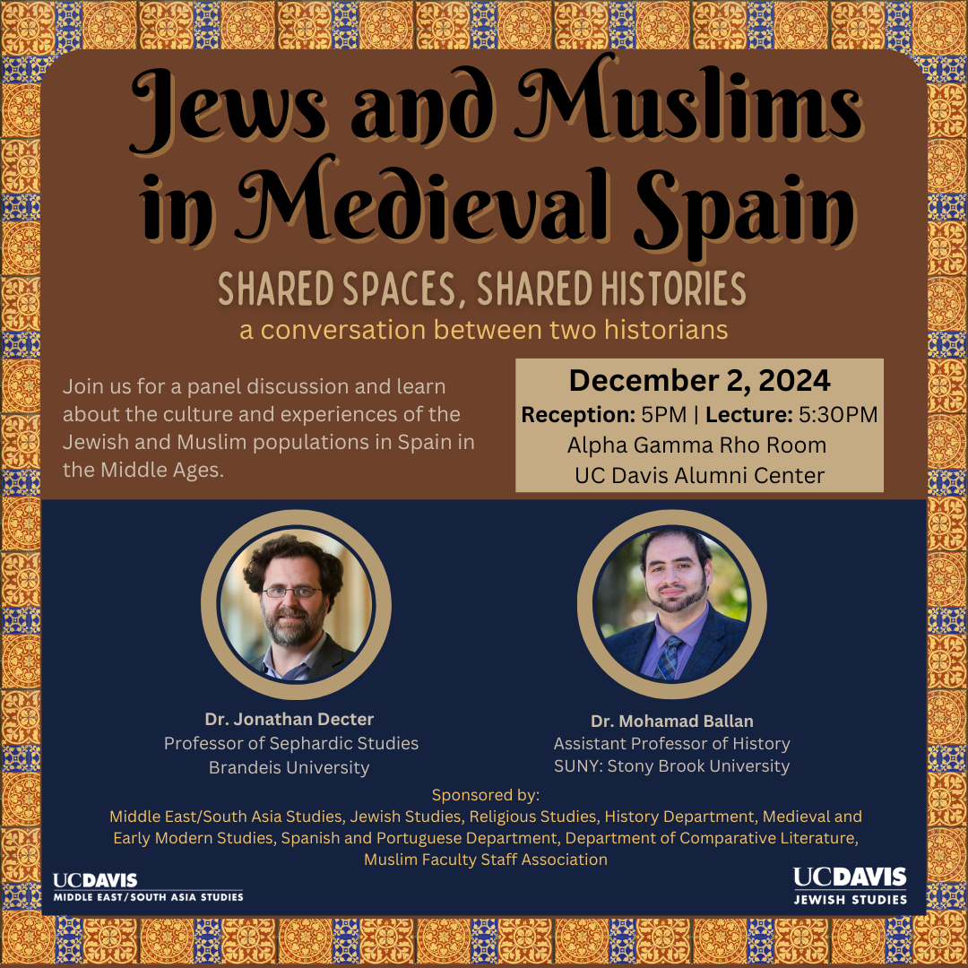 A flyer for the upcoming event, portraits of two men, a blue and brown background