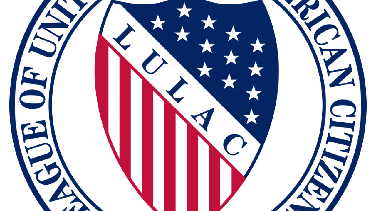 LULAC Seal, a stars and striped themed shield .