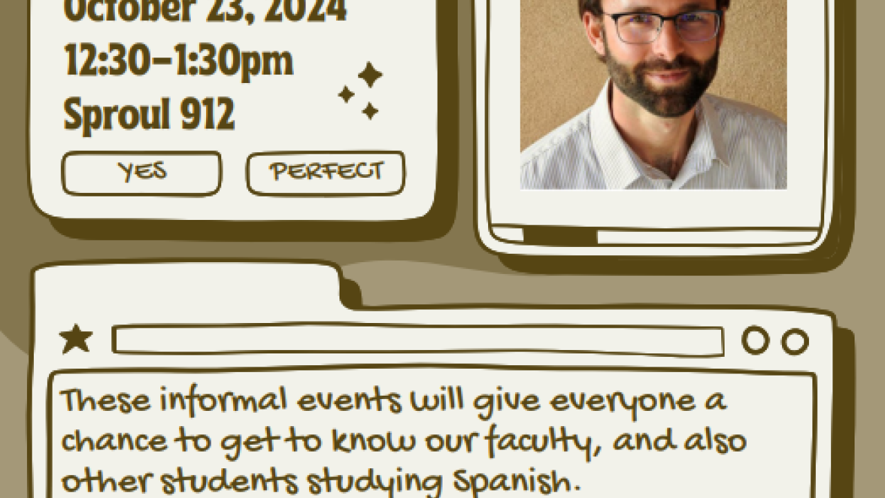 Event flier with headshot of Charlie Hankin and drawing of a casual conversation