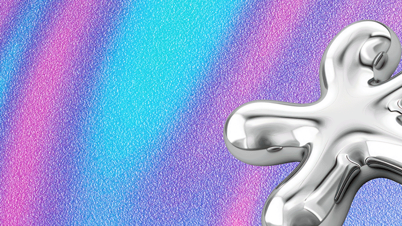 a metallic blob on a colorful background