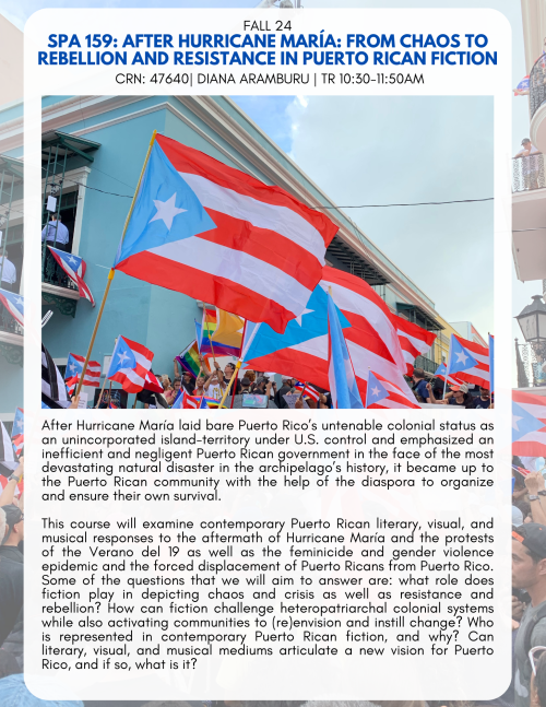 a flyer for the SPA 159, with a colorful image of a crowd waving Puerto Rican Flags