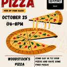 A flyer for the pizza night with art of pizza