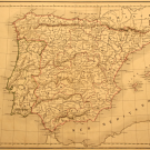An old, brown tinted map of Spain and Portugaul 